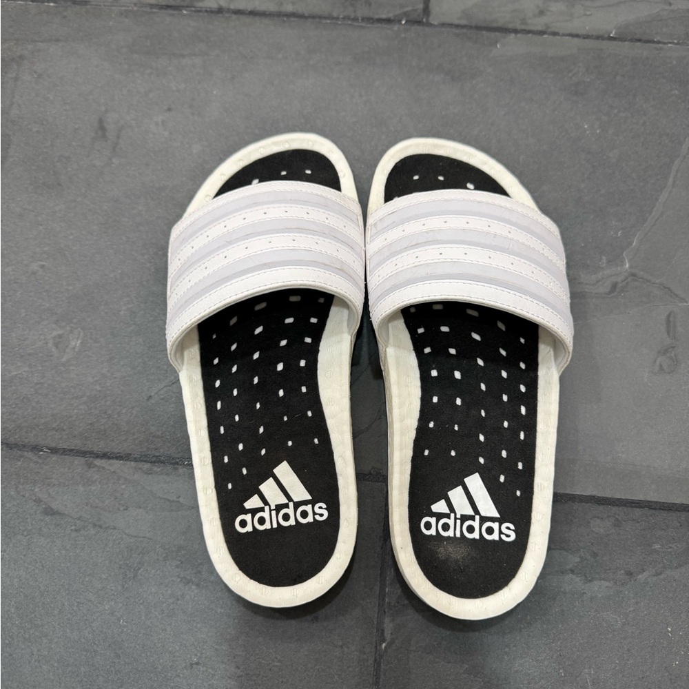 Adidas Boosts Black and White Slide Sandals